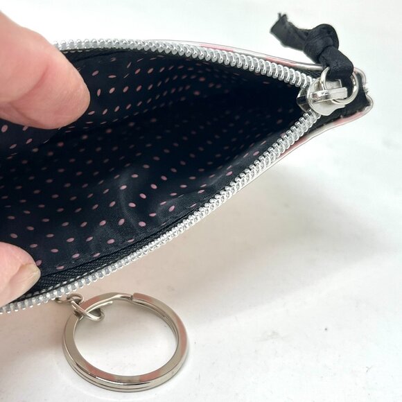 Victoria’s Secret Keychain Zippered Card Holder Pink Stripes Polka Dot Liner - Picture 4 of 5